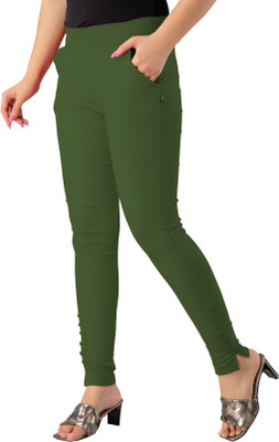RAHAMAN DRESSES Dark Green Jegging(Self Design)