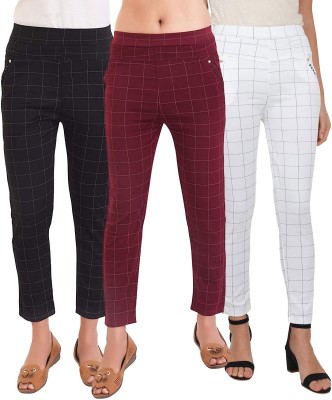 Maskayra Black, White, Maroon Jegging(Checkered)