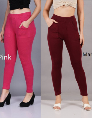 vedha creations Pink, Maroon Jegging(Solid)