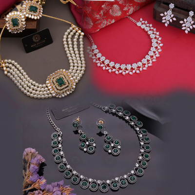 Sangria Brass Gold-plated Gold, Rose Gold, White, Green, Pink, Silver Jewellery Set(Pack of 3)