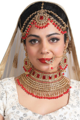 SS IMITATION JEWELLERY Alloy Gold-plated Red Jewellery Set(Pack of 4)