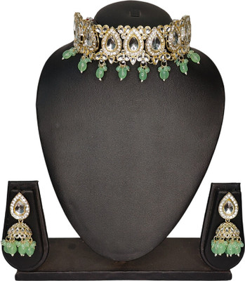 Zarmar fashion Stone, Crystal, Alloy Gold-plated Green, Gold, White Jewellery Set(Pack of 1)