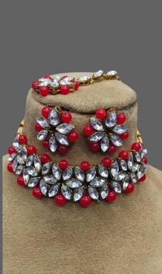 SatnamCreation Alloy Gold-plated Red Jewellery Set(Pack of 1)