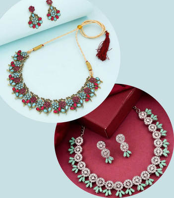 Divastri Brass Gold-plated Multicolor Jewellery Set(Pack of 2)