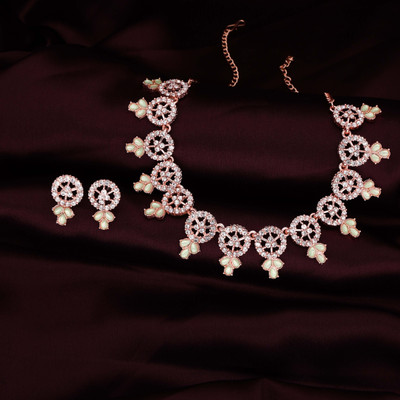 Alasca Brass Gold-plated Rose Gold, White, Green Jewellery Set(Pack of 1)