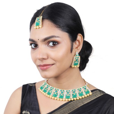 Estele Alloy Gold-plated Green Jewellery Set(Pack of 3)
