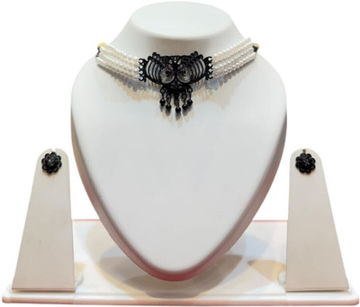 RNJewels Alloy Gold-plated Black, White Jewellery Set(Pack of 1)