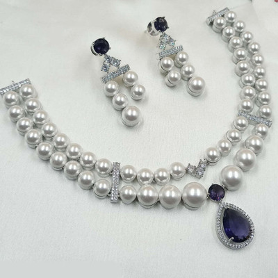 RS Brass Sterling Silver Green Jewellery Set(Pack of 1)