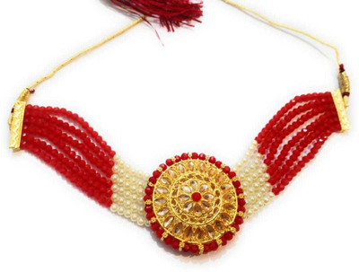 KRISHIKA JWELLERY Crystal Gold-plated Red Jewellery Set(Pack of 1)