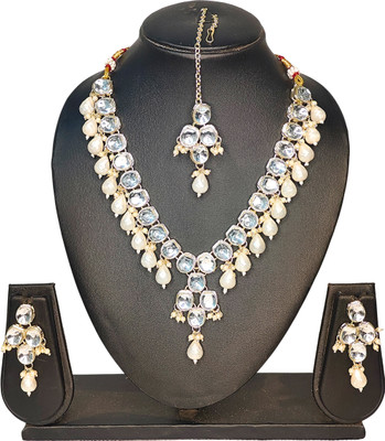 Zarmar fashion Stone Gold-plated White, Gold Jewellery Set(Pack of 1)