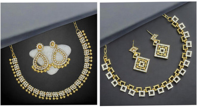 R A Enterprises Alloy Gold-plated White Jewellery Set(Pack of 6)
