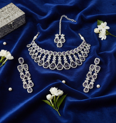 TAARIKAJEWEL Alloy Rhodium Purple Jewellery Set(Pack of 1)