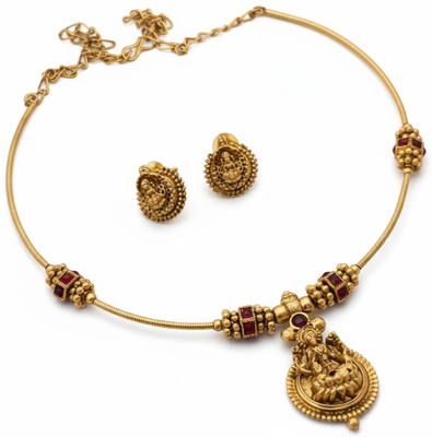 The Madras Vault Alloy Gold-plated Maroon Jewellery Set(Pack of 1)
