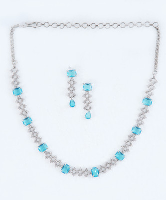 GEMRON JEWEL Brass Rhodium, Silver Blue, Silver, White Jewellery Set(Pack of 1)