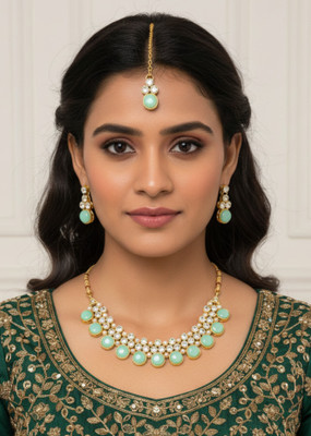 GetBling Alloy Gold-plated Green Jewellery Set(Pack of 4)