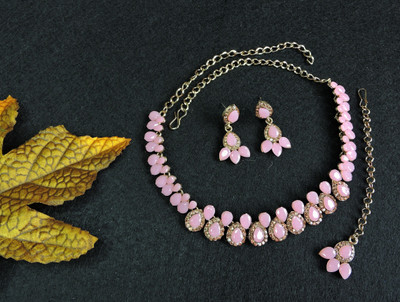 VATSALYA creation Alloy Gold-plated Pink Jewellery Set(Pack of 1)