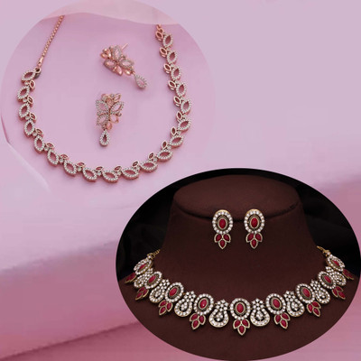 Alasca Brass Gold-plated Gold, Pink Jewellery Set(Pack of 2)