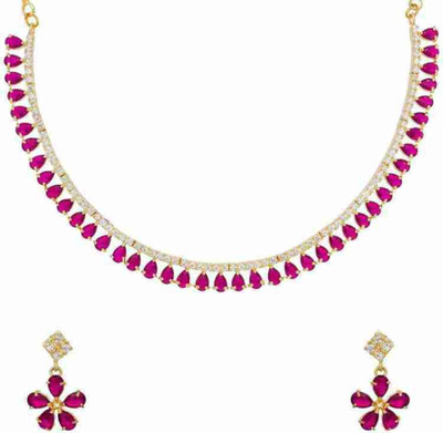 V.V. Sons Alloy Silver Red Jewellery Set(Pack of 1)