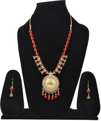 SRK Fashions Alloy Gold-plated Red Jewellery Set(Pack of 1)