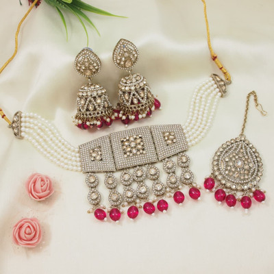 Jewwel Alloy Gold-plated Red Jewellery Set(Pack of 4)