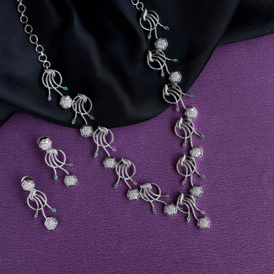 Opal Touch Brass Rhodium Silver Jewellery Set(Pack of 2)