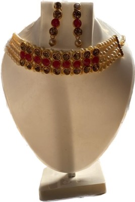 Krika Fashion Alloy Gold-plated Gold, Red Jewellery Set(Pack of 1)