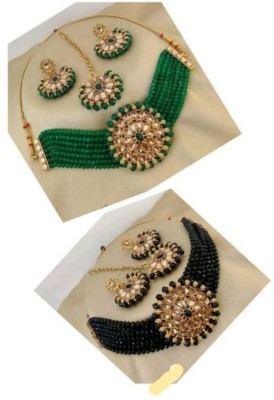 MAKHAN Alloy Gold-plated Green, Black Jewellery Set(Pack of 2)