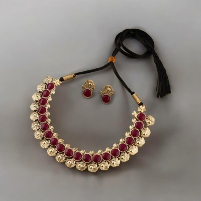 Matram Alloy Gold-plated Maroon Jewellery Set(Pack of 1)