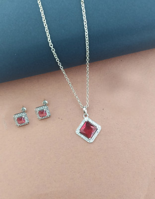 Aviate Alloy Rhodium Pink Jewellery Set(Pack of 1)