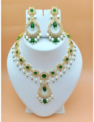 NIKYANKA Alloy Gold-plated Green Jewellery Set(Pack of 1)