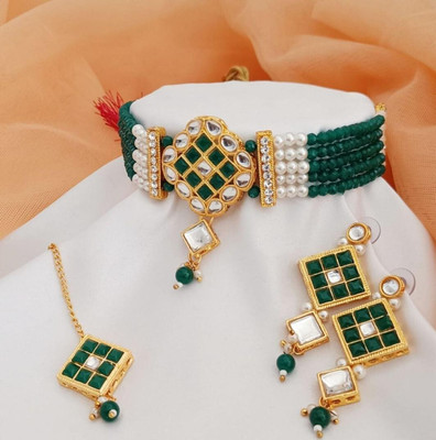 Akash Sales Alloy Gold-plated Green, White Jewellery Set(Pack of 1)