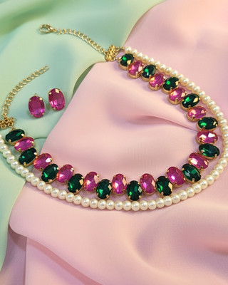 MANSIYAORANGE Brass Gold-plated Multicolor Jewellery Set(Pack of 3)