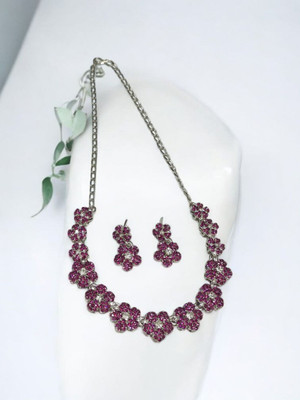 R A Enterprises Alloy Rhodium Pink Jewellery Set(Pack of 3)