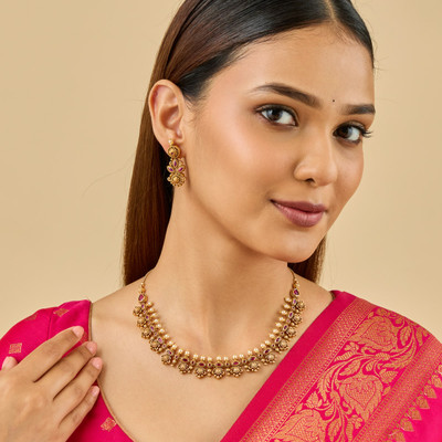 Kushal's Fashion Jewellery Copper Gold-plated Red Jewellery Set(Pack of 3)