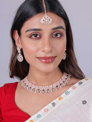 VATSALYA creation Alloy Gold-plated Pink Jewellery Set(Pack of 1)