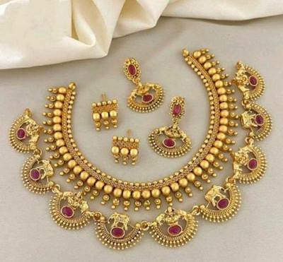 RIENTA JWL Alloy Gold-plated Red Jewellery Set(Pack of 3)