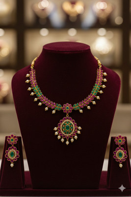 sr pro Alloy Gold-plated Pink Jewellery Set(Pack of 1)