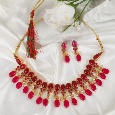 Amrruttam Dori, Alloy Gold-plated Ruby Red Jewellery Set(Pack of 1)