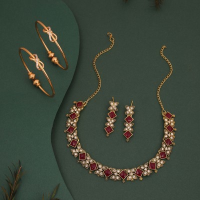 Alasca Brass Gold-plated Gold, Maroon Jewellery Set(Pack of 2)