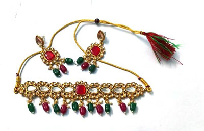 Aksh Enterprises Alloy Gold-plated Maroon Jewellery Set(Pack of 1)