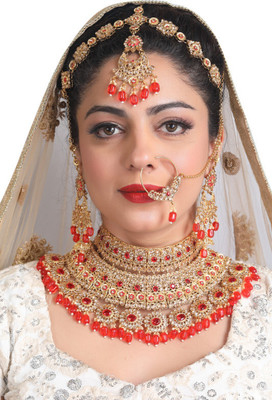 SS IMITATION JEWELLERY Alloy Gold-plated Red, Gold Jewellery Set(Pack of 4)