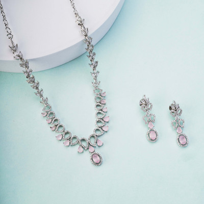 Opal Touch Brass Rhodium Pink, Silver Jewellery Set(Pack of 2)