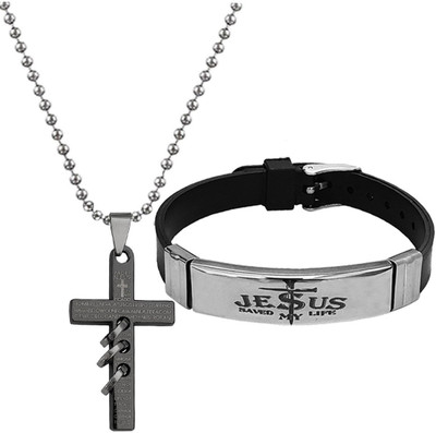 M Men Style Metal, Stainless Steel Rhodium Grey, Silver Jewellery Set(Pack of 1)