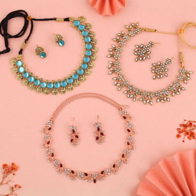 Sangria Brass Gold-plated Gold, Blue, White Jewellery Set(Pack of 3)