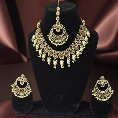 AjaraGems Alloy Gold-plated White Jewellery Set(Pack of 1)