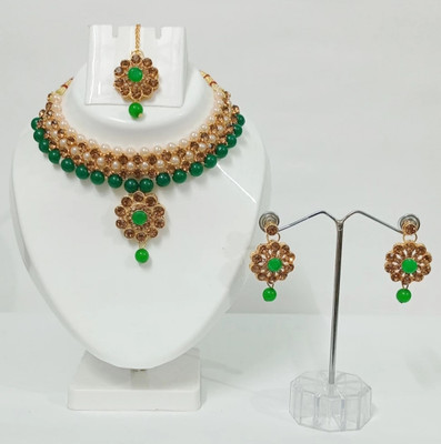 jatin imitation Metal, Stone Gold-plated Green Jewellery Set(Pack of 1)