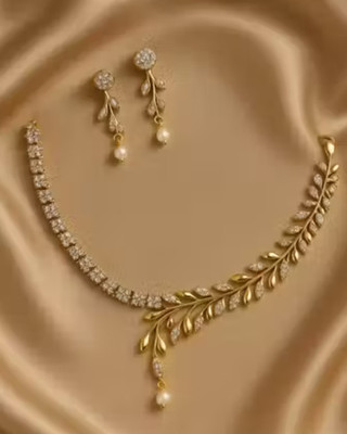 R S Jewels Brass Gold-plated White Jewellery Set(Pack of 1)