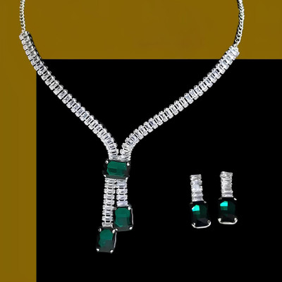 TINALIVA Crystal Silver Green Jewellery Set(Pack of 1)