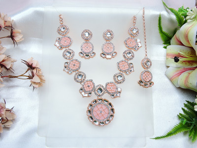 VATSALYA creation Alloy Gold-plated Pink Jewellery Set(Pack of 1)