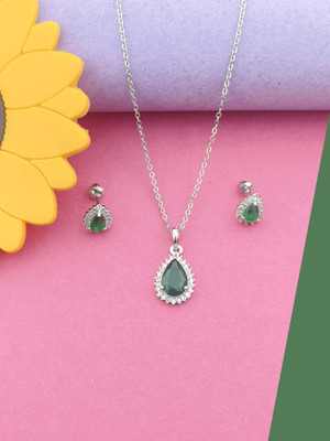 Pihoo Enterprise Alloy Silver Green Jewellery Set(Pack of 1)